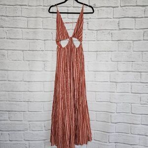 Lulus Womens Rust Striped Rayon Open Back Cutout Maxi Dress Size Medium